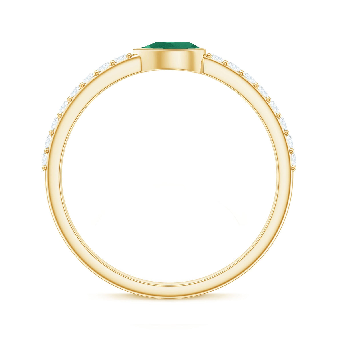Emerald Diamond Promise Ring – Natural Pear Shape Emerald in Bezel Setting