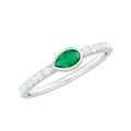 Emerald Diamond Promise Ring – Natural Pear Shape Emerald in Bezel Setting