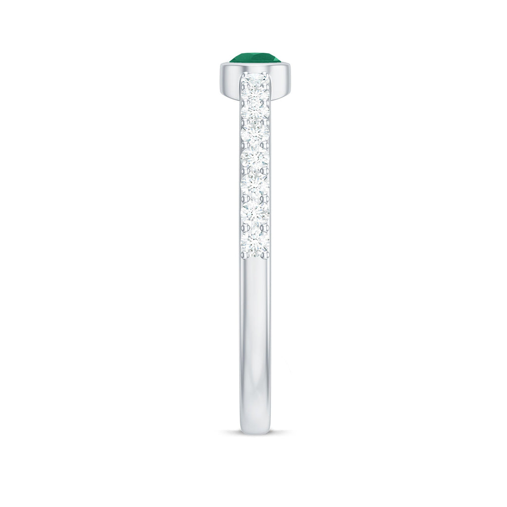 Emerald Diamond Promise Ring – Natural Pear Shape Emerald in Bezel Setting