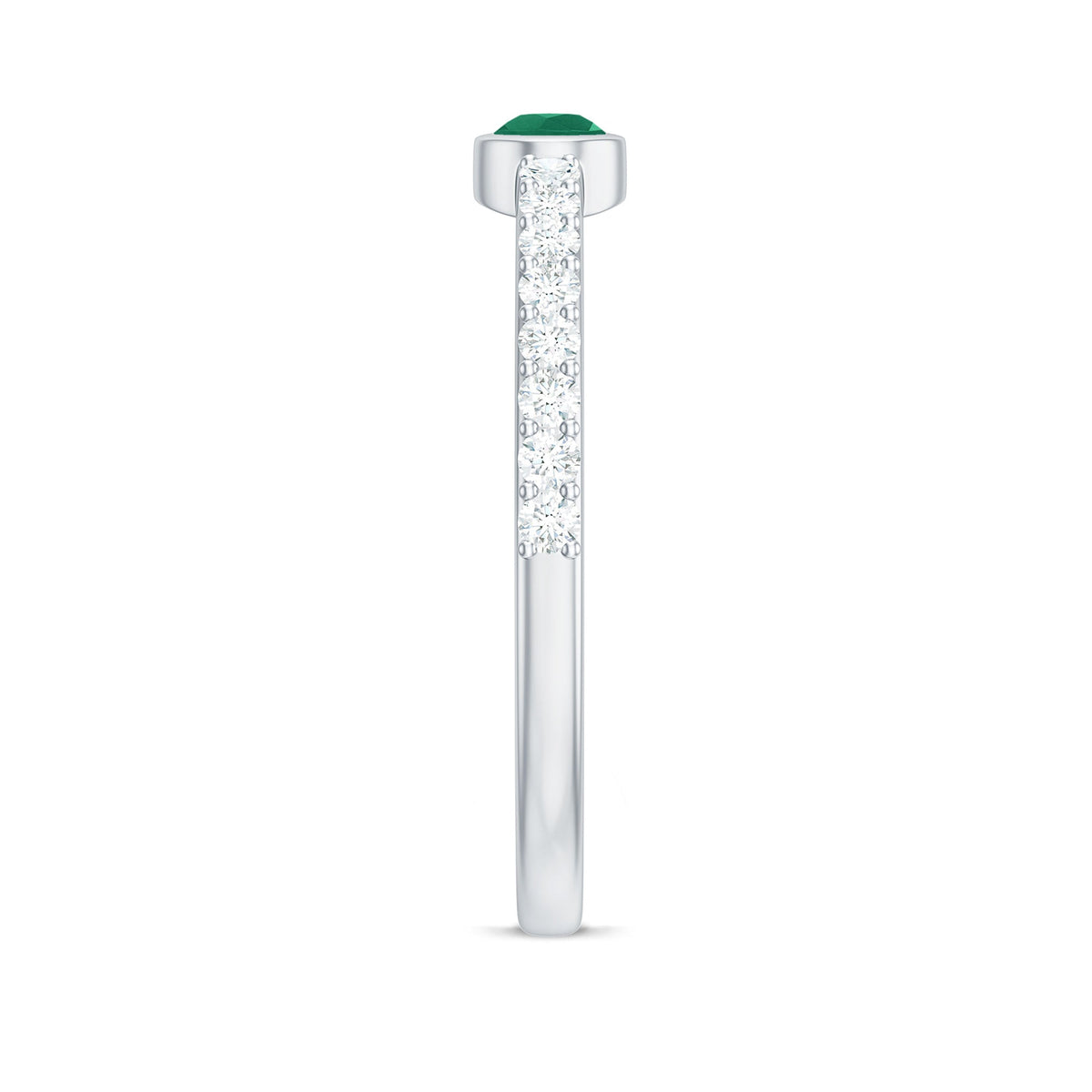 Emerald Diamond Promise Ring – Natural Pear Shape Emerald in Bezel Setting