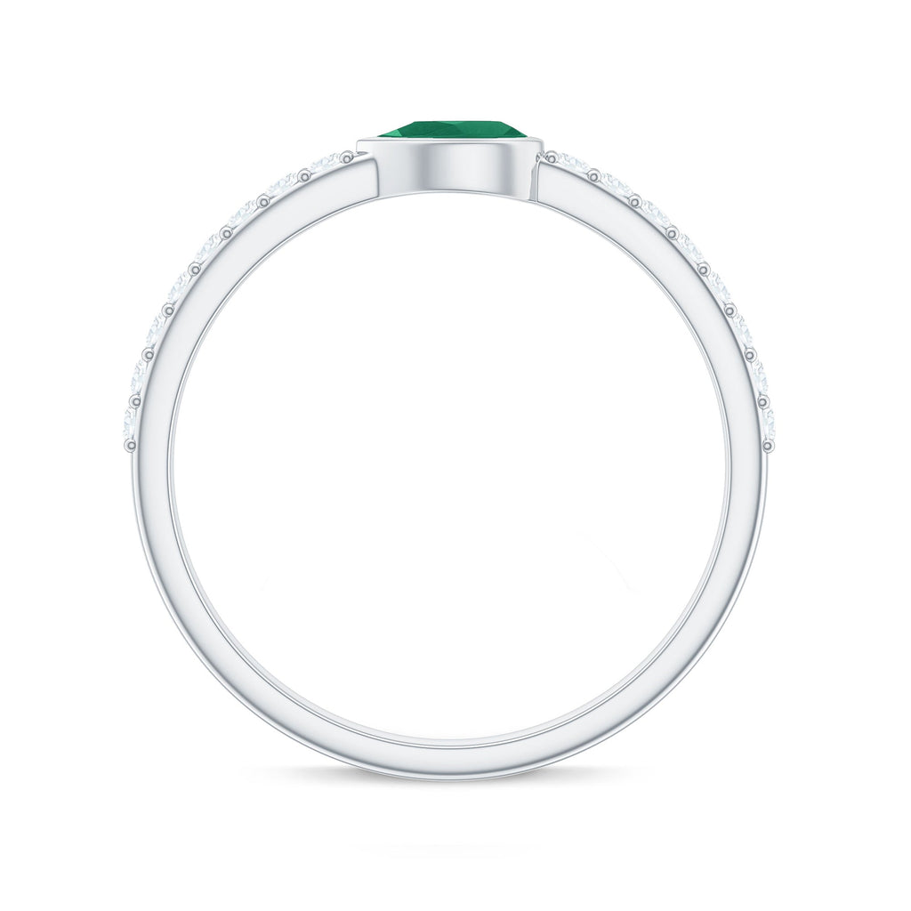 Emerald Diamond Promise Ring – Natural Pear Shape Emerald in Bezel Setting