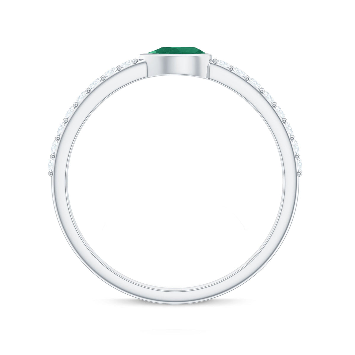 Emerald Diamond Promise Ring – Natural Pear Shape Emerald in Bezel Setting