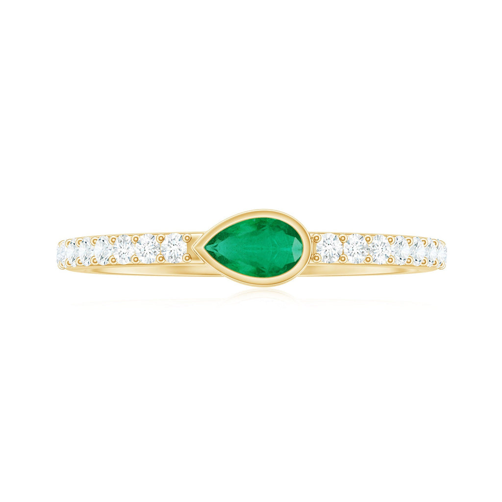 Emerald Diamond Promise Ring – Natural Pear Shape Emerald in Bezel Setting