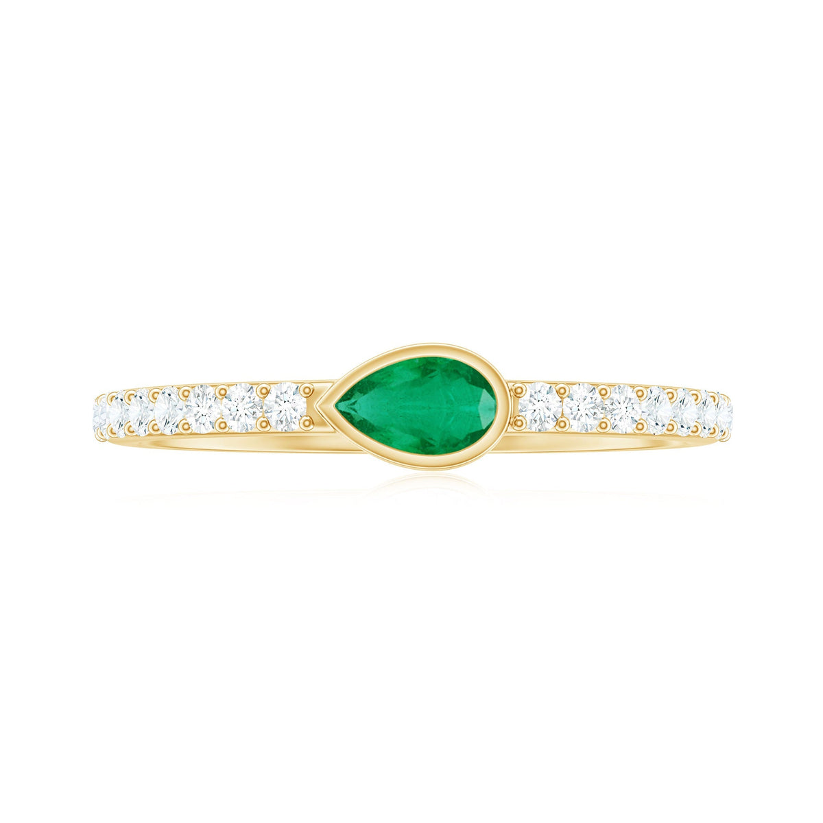 Emerald Diamond Promise Ring – Natural Pear Shape Emerald in Bezel Setting
