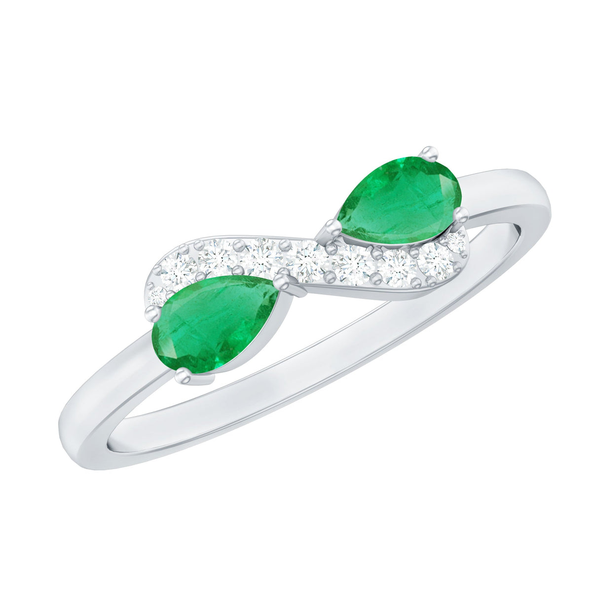 Emerald Diamond Promise Ring – Two Stone Infinity Pear Shaped Emerald Ring