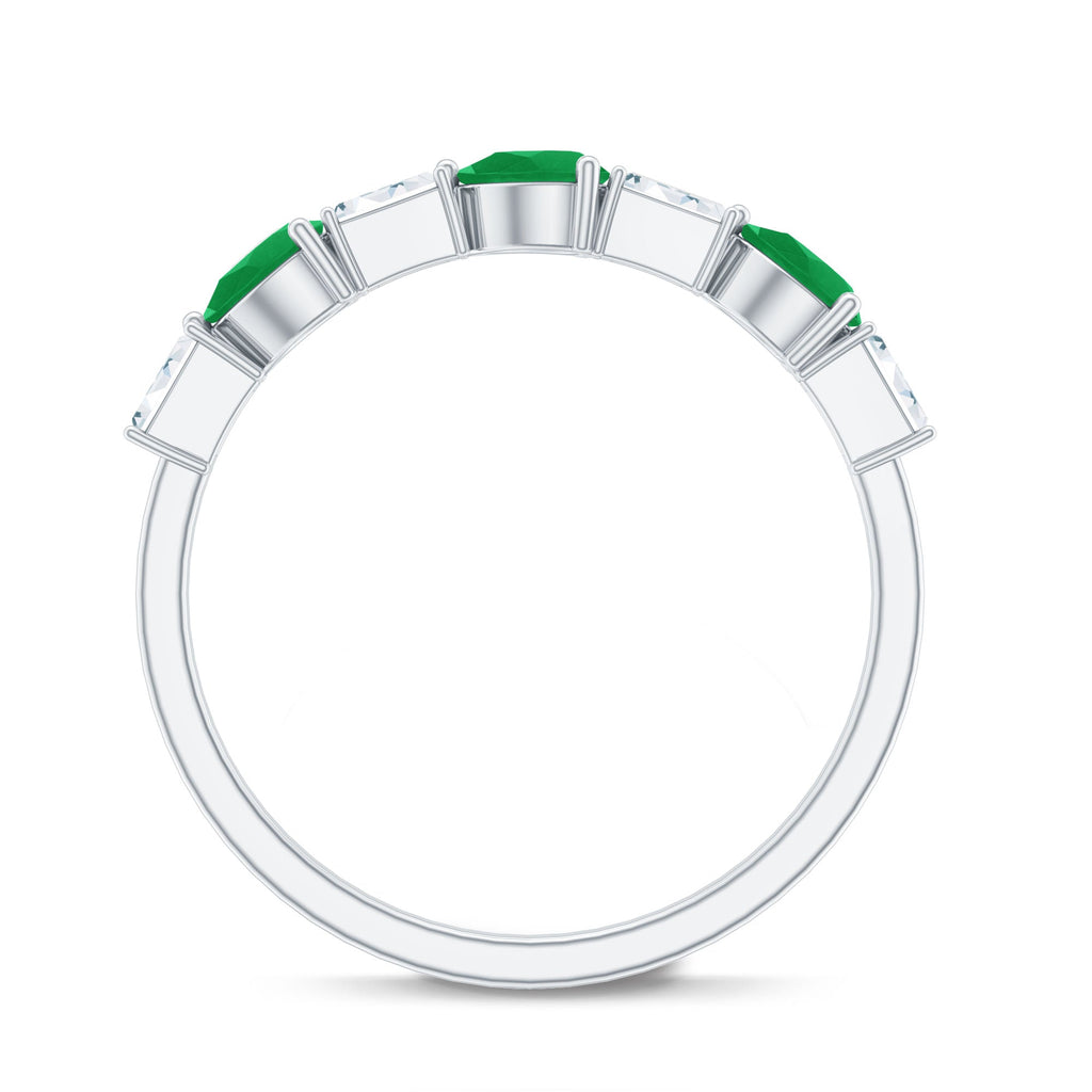 Emerald Diamond Ring – East West Half Eternity Anniversary Band with AAA Quality Emerald