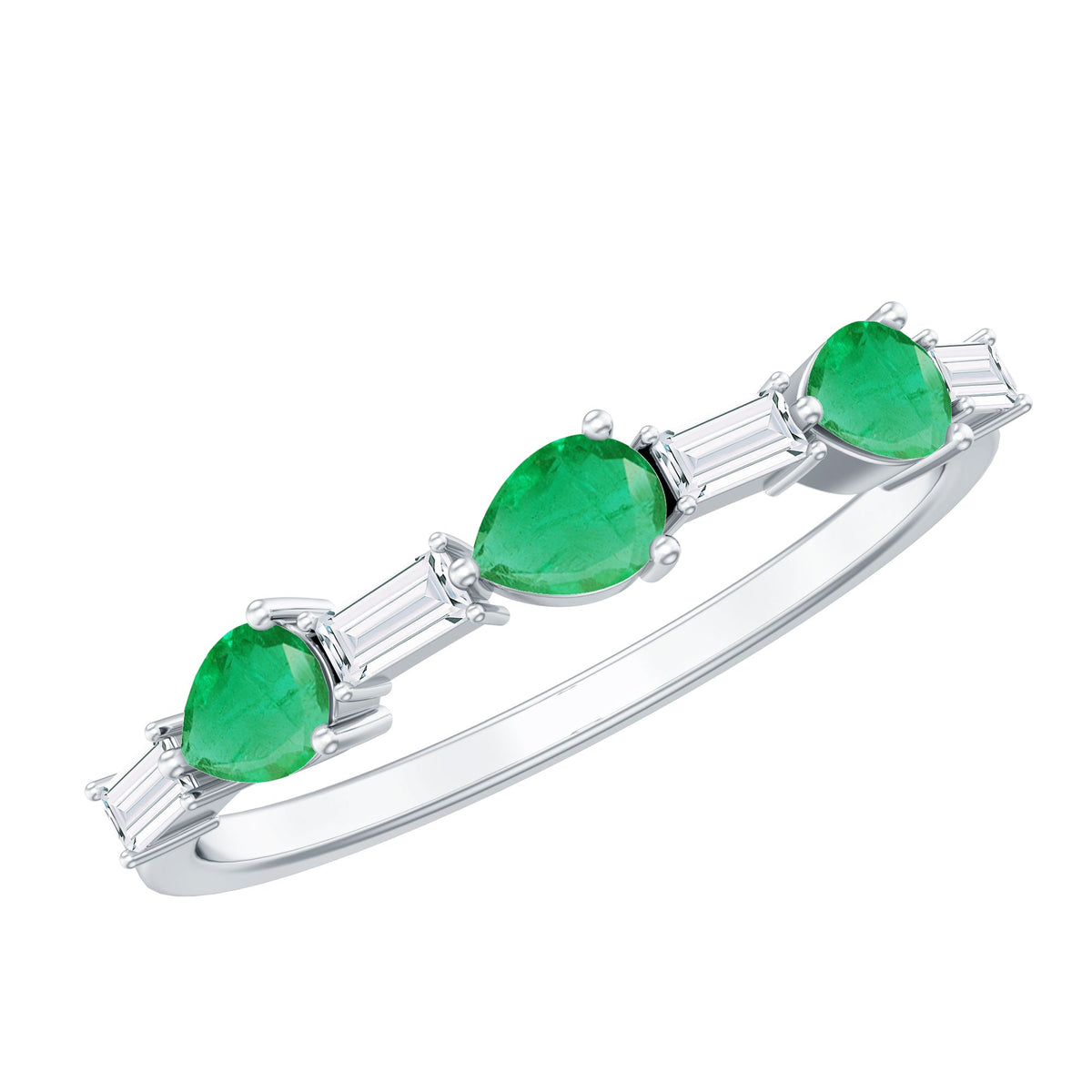 Emerald Diamond Ring – East West Half Eternity Anniversary Band with AAA Quality Emerald