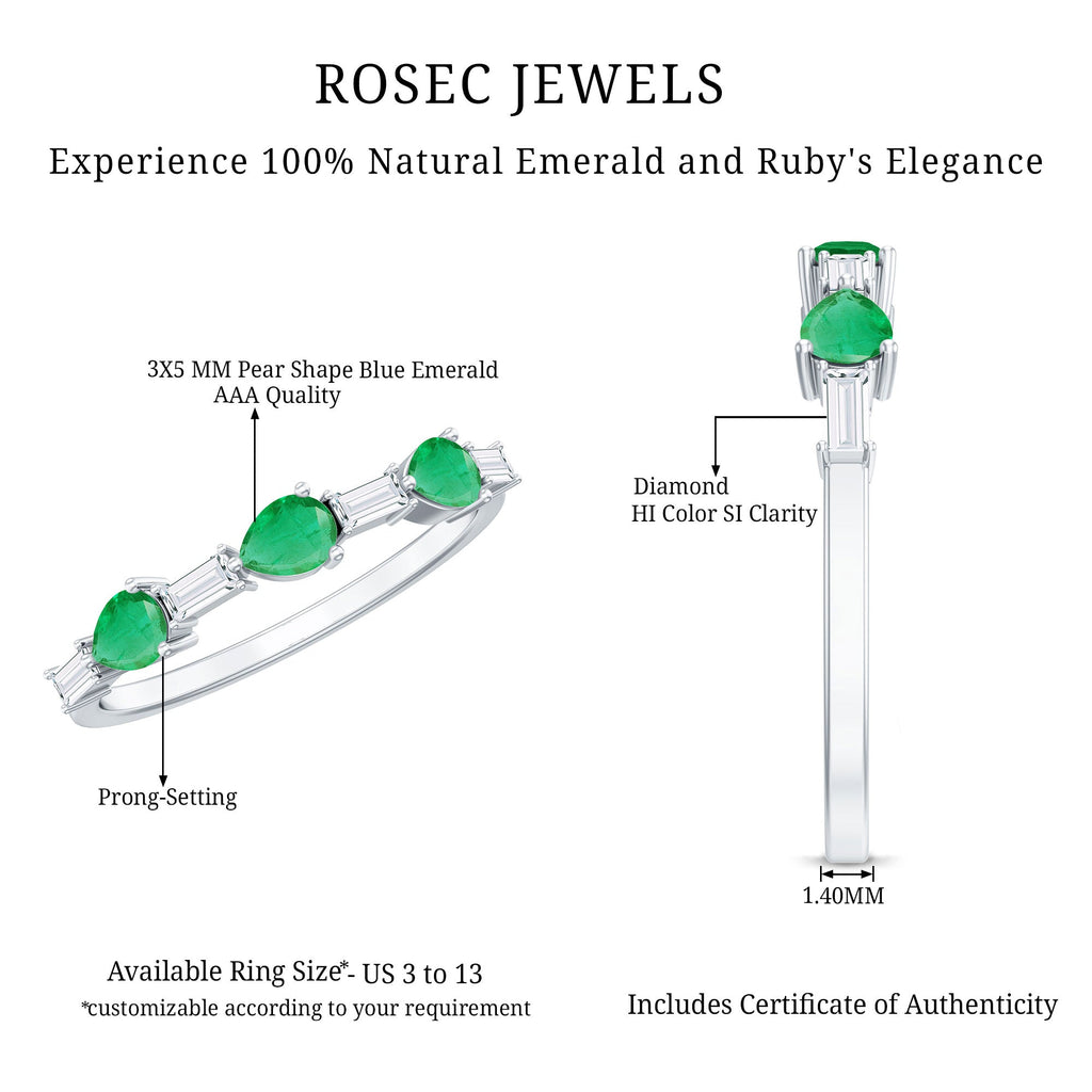Emerald Diamond Ring – East West Half Eternity Anniversary Band with AAA Quality Emerald