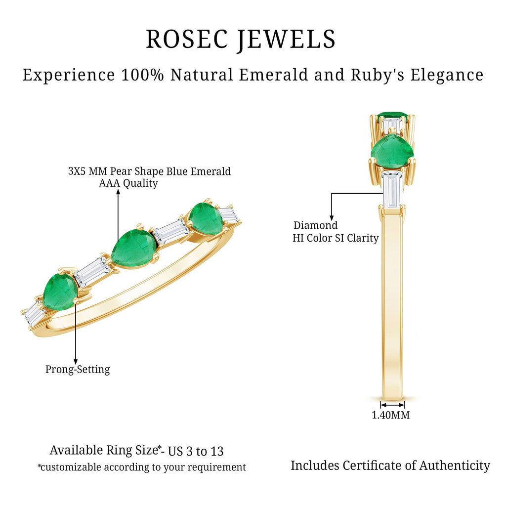 Emerald Diamond Ring – East West Half Eternity Anniversary Band with AAA Quality Emerald