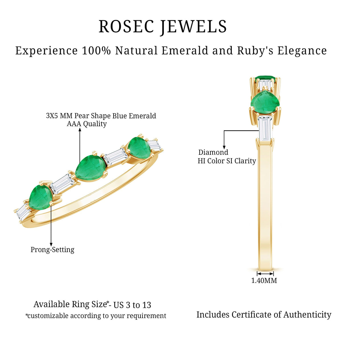 Emerald Diamond Ring – East West Half Eternity Anniversary Band with AAA Quality Emerald
