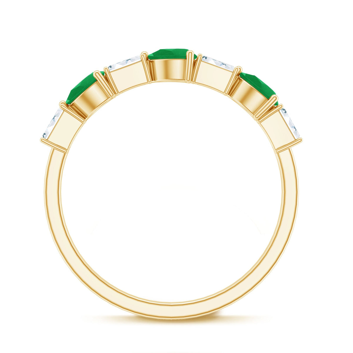 Emerald Diamond Ring – East West Half Eternity Anniversary Band with AAA Quality Emerald