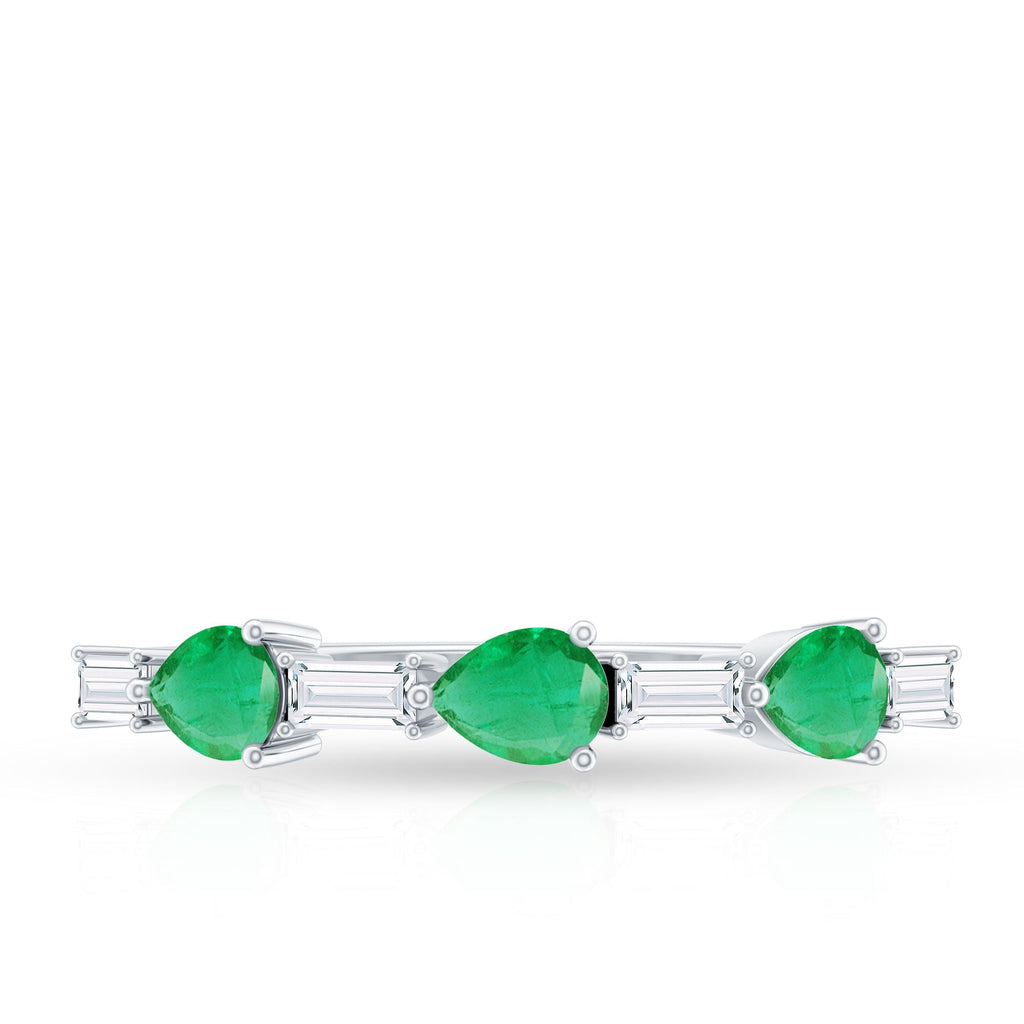 Emerald Diamond Ring – East West Half Eternity Anniversary Band with AAA Quality Emerald