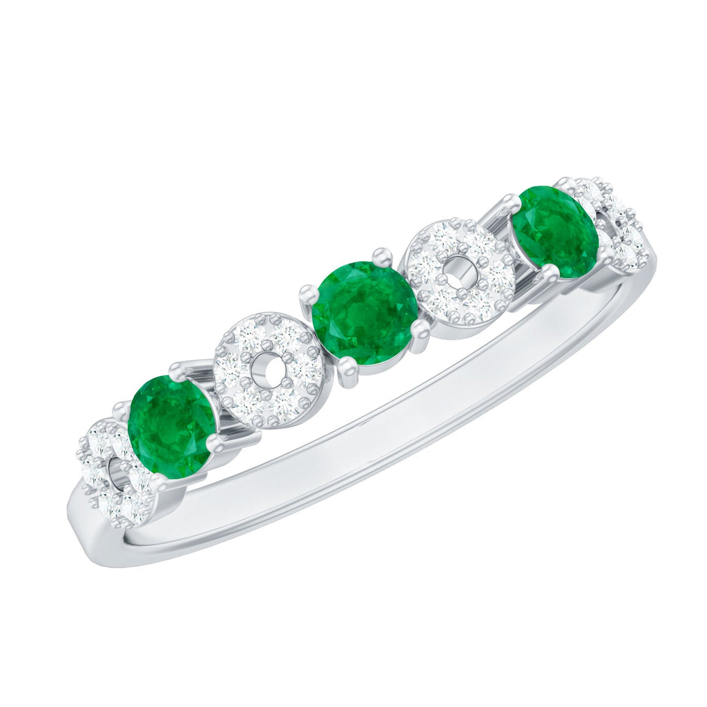 Emerald Diamond Ring – Half Eternity Band with AAA Emeralds & HI-SI Diamonds