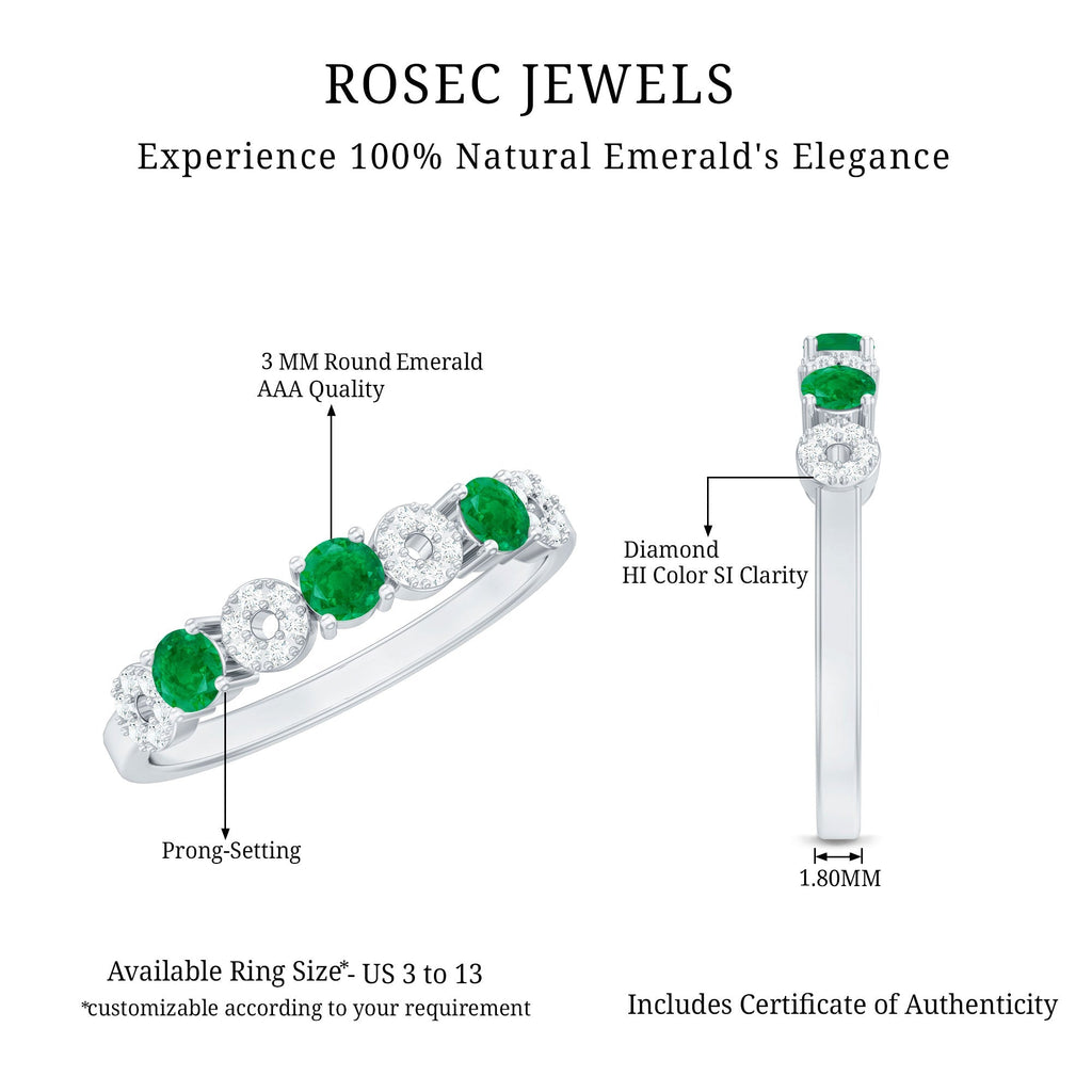 Emerald Diamond Ring – Half Eternity Band with AAA Emeralds & HI-SI Diamonds
