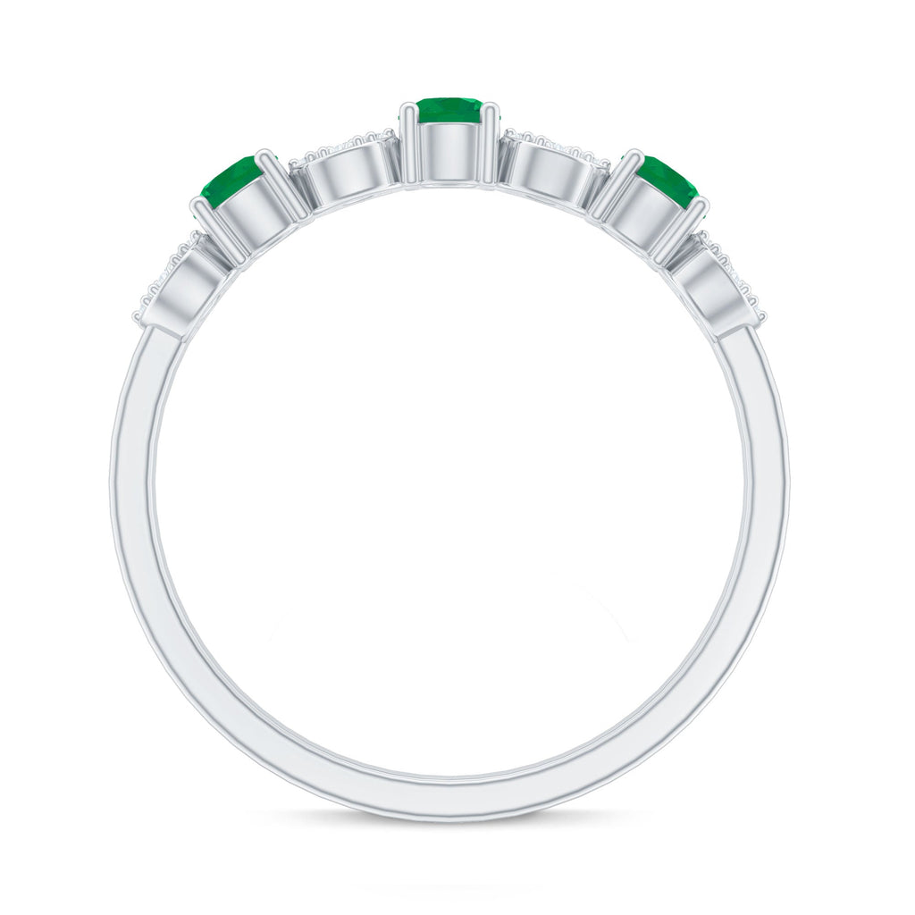 Emerald Diamond Ring – Half Eternity Band with AAA Emeralds & HI-SI Diamonds