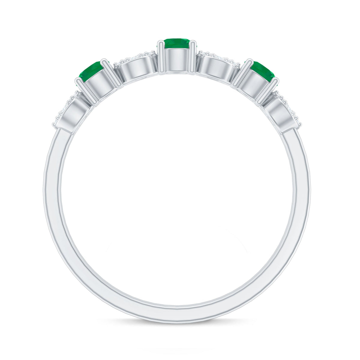 Emerald Diamond Ring – Half Eternity Band with AAA Emeralds & HI-SI Diamonds