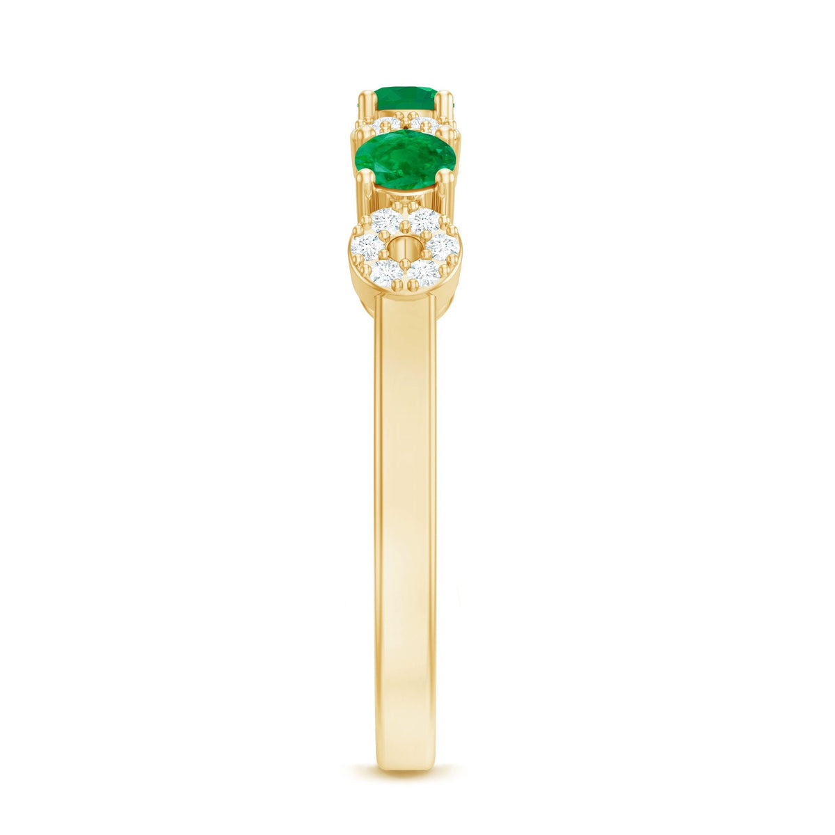 Emerald Diamond Ring – Half Eternity Band with AAA Emeralds & HI-SI Diamonds