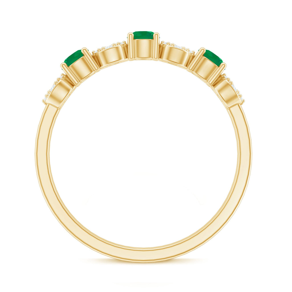 Emerald Diamond Ring – Half Eternity Band with AAA Emeralds & HI-SI Diamonds