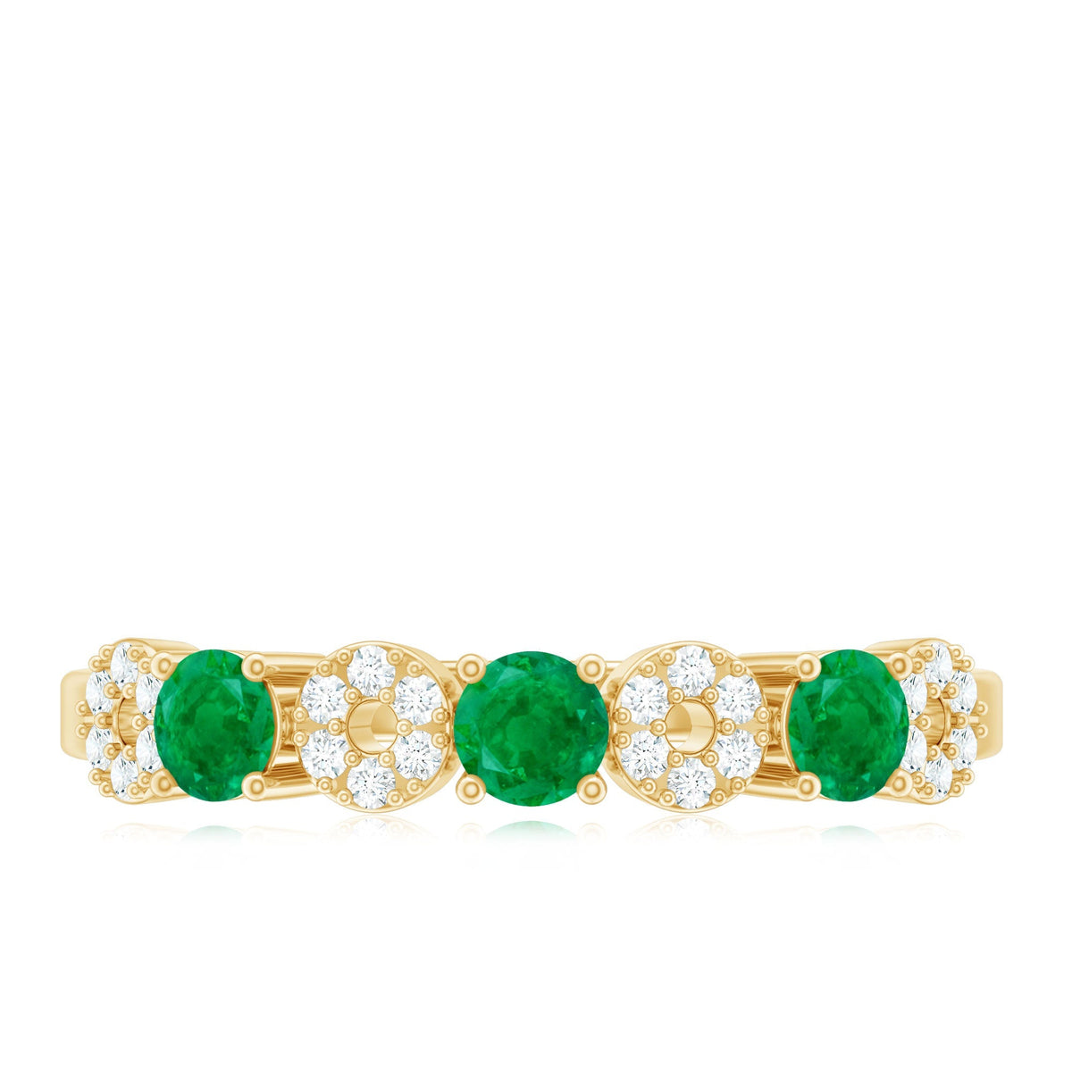 Emerald Diamond Ring – Half Eternity Band with AAA Emeralds & HI-SI Diamonds