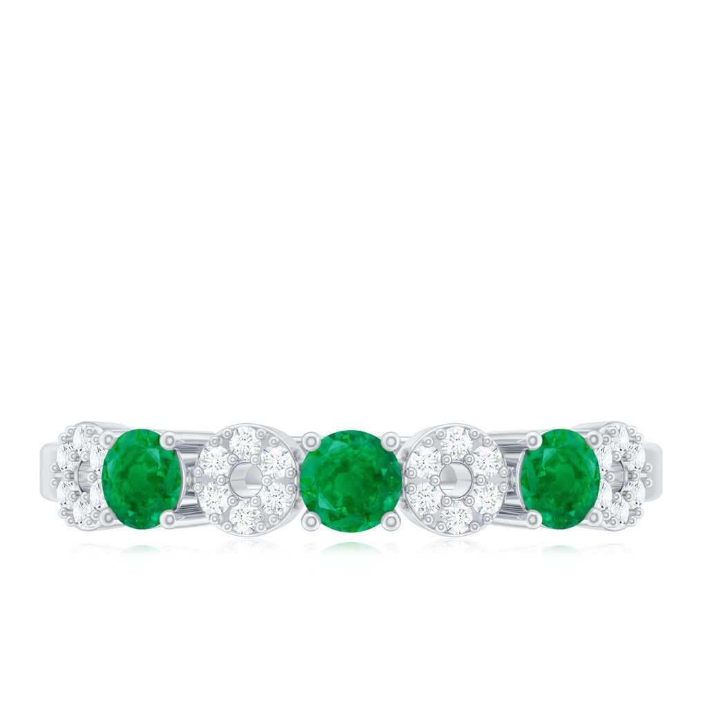 Emerald Diamond Ring – Half Eternity Band with AAA Emeralds & HI-SI Diamonds