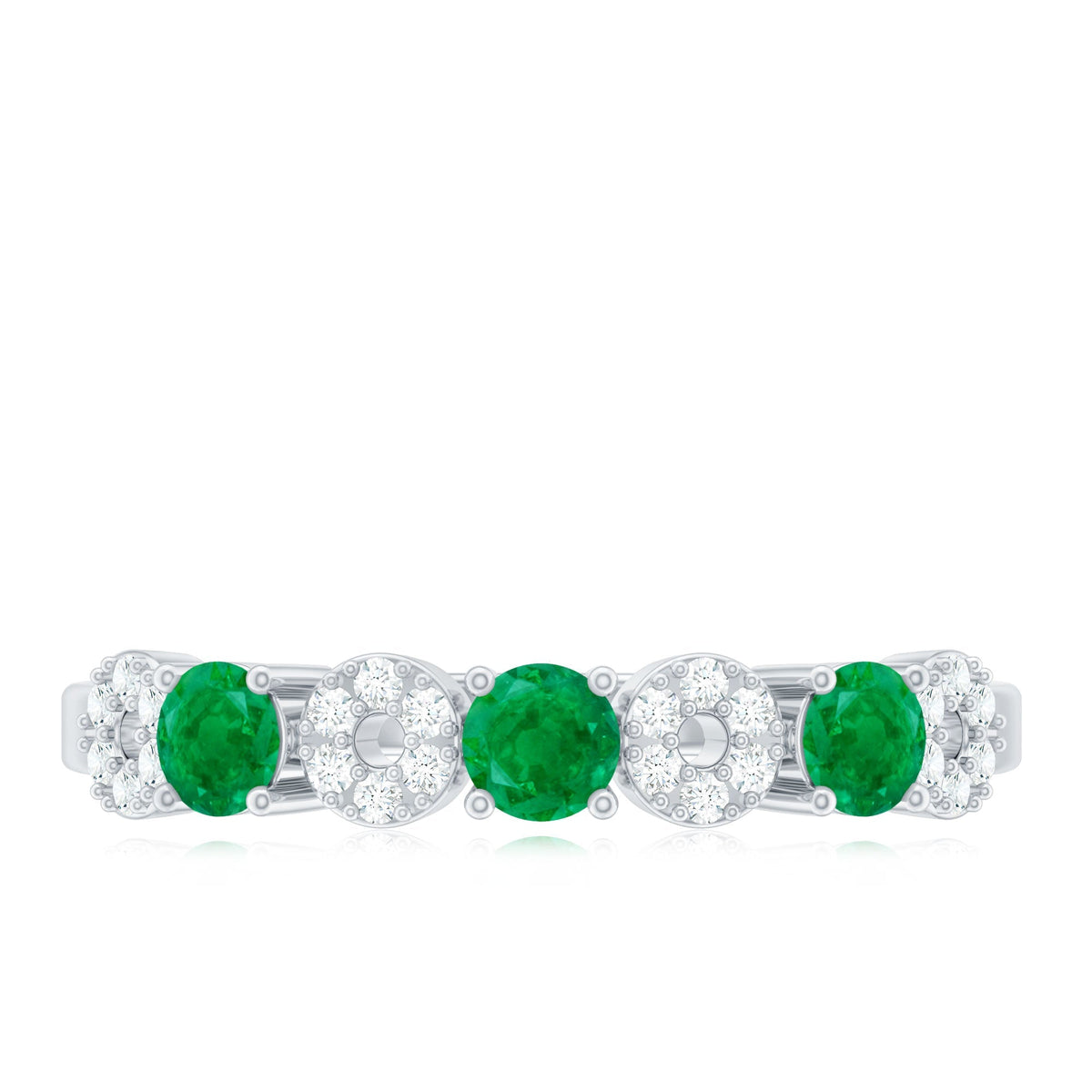 Emerald Diamond Ring – Half Eternity Band with AAA Emeralds & HI-SI Diamonds