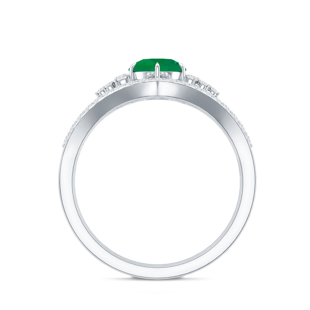 Emerald Diamond Ring Set – Natural AAA Quality Wedding Bridal Rings With Enhancer