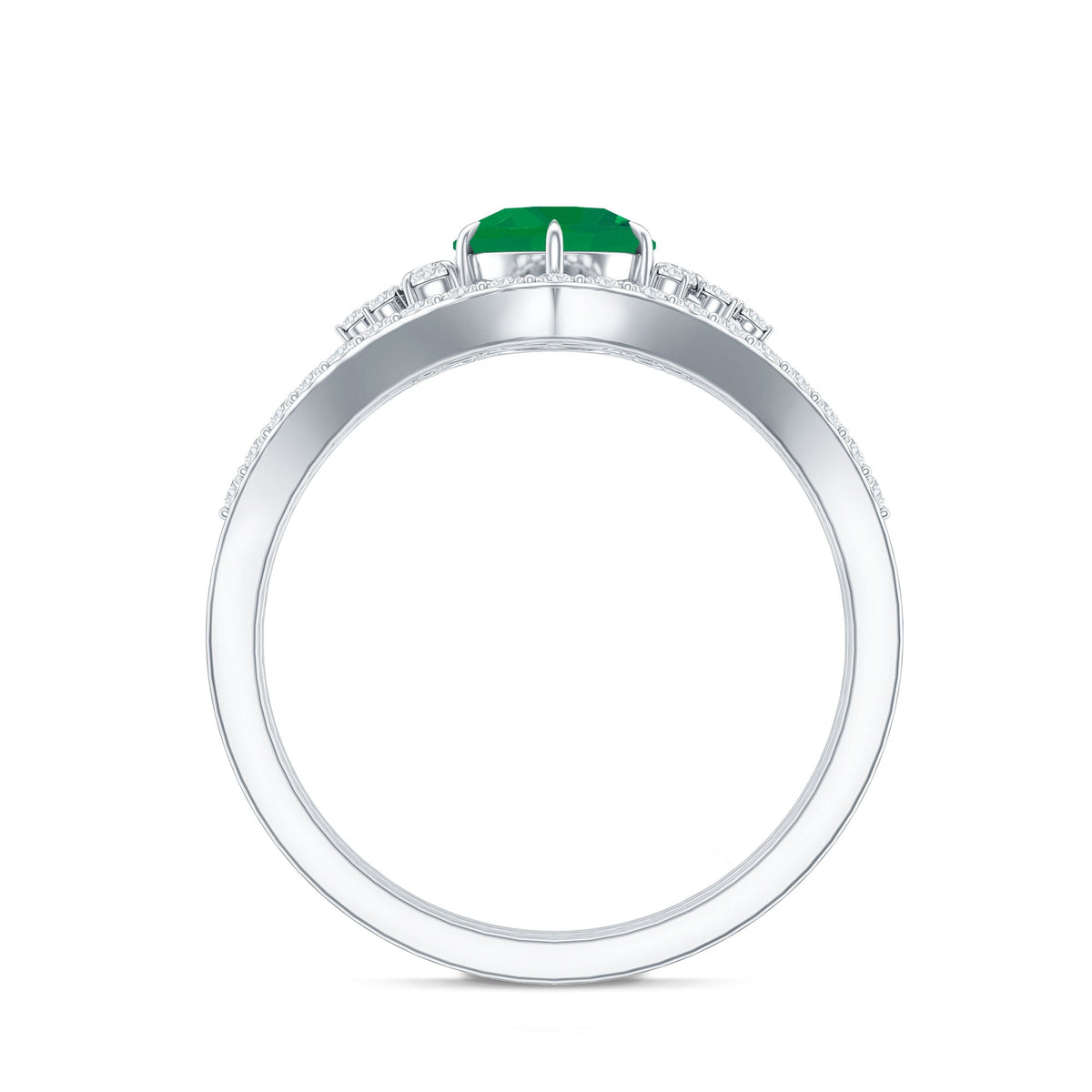 Emerald Diamond Ring Set – Natural AAA Quality Wedding Bridal Rings With Enhancer