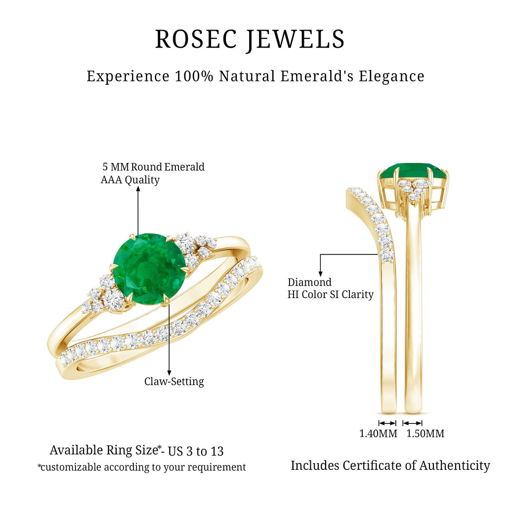 Emerald Diamond Ring Set – Natural AAA Quality Wedding Bridal Rings With Enhancer