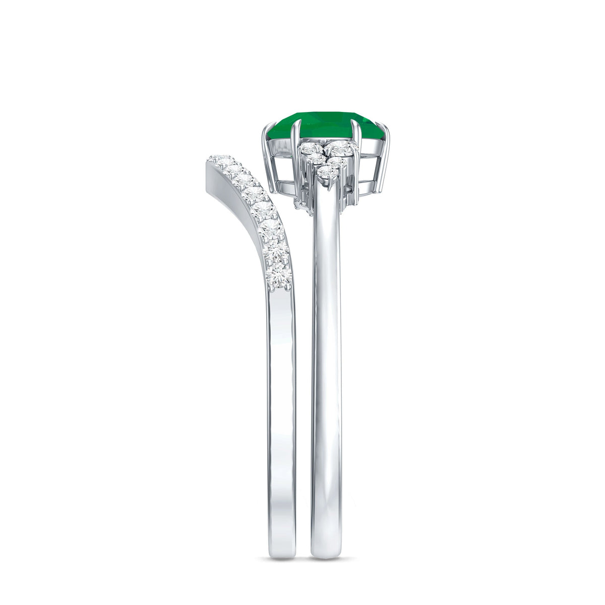 Emerald Diamond Ring Set – Natural AAA Quality Wedding Bridal Rings With Enhancer