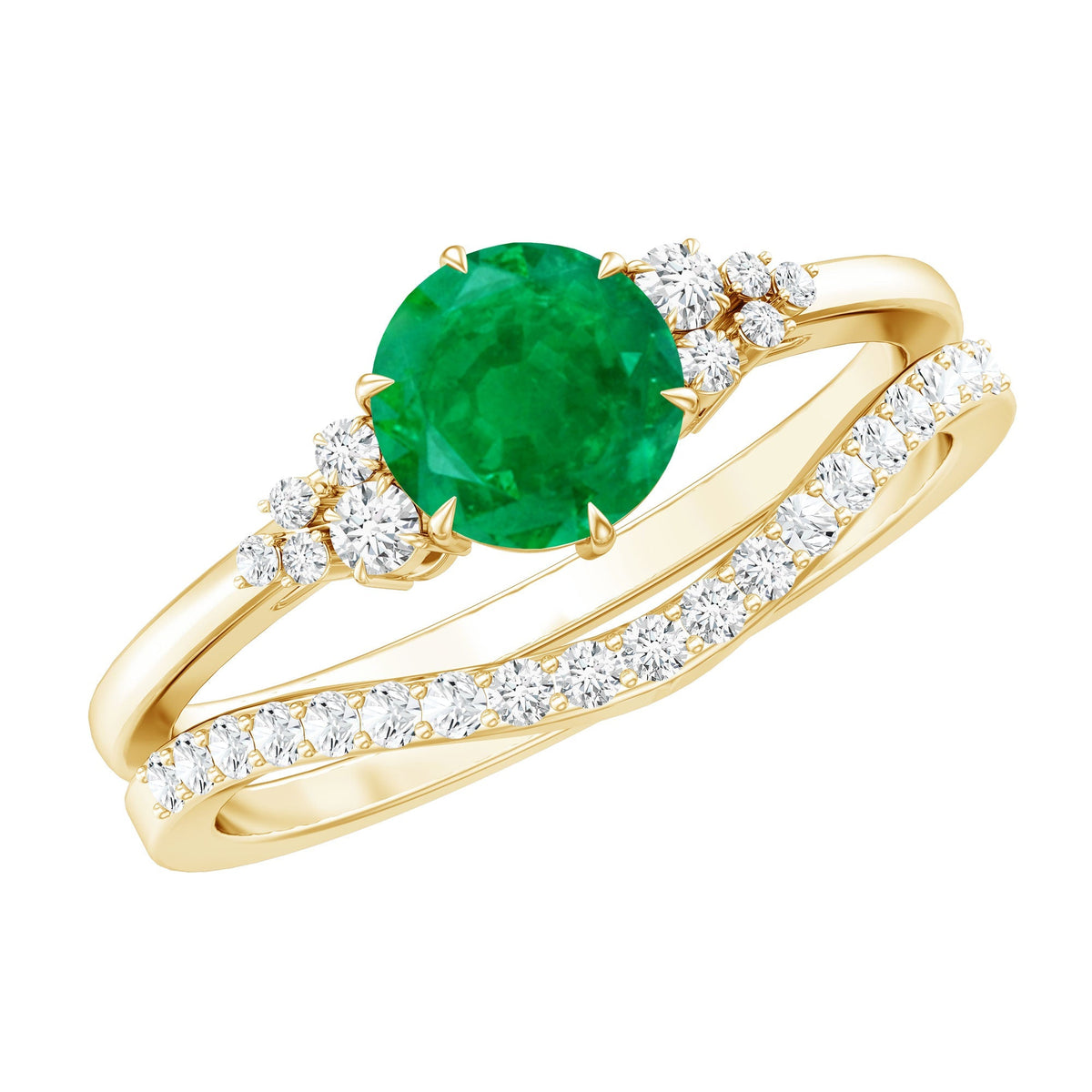 Emerald Diamond Ring Set – Natural AAA Quality Wedding Bridal Rings With Enhancer