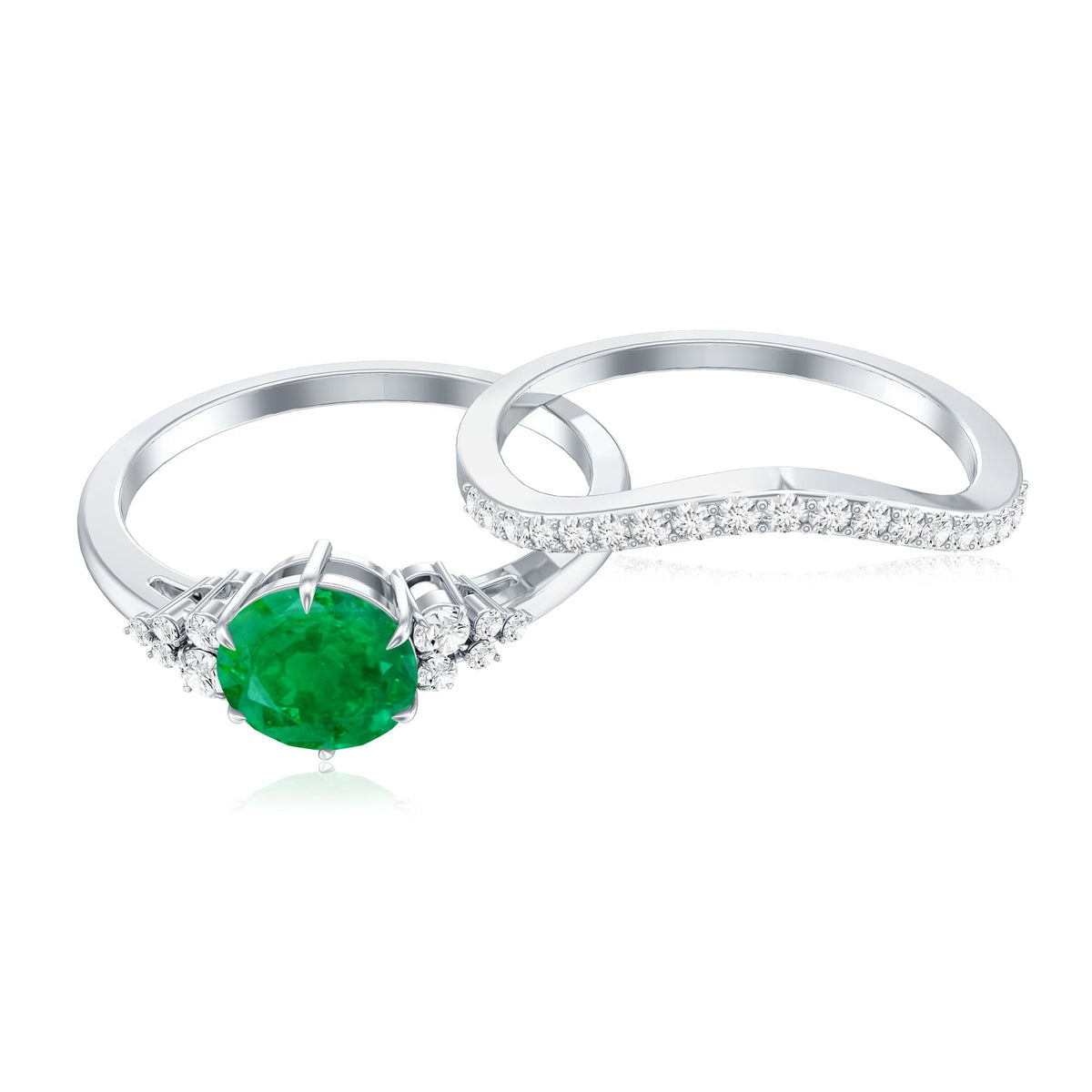 Emerald Diamond Ring Set – Natural AAA Quality Wedding Bridal Rings With Enhancer