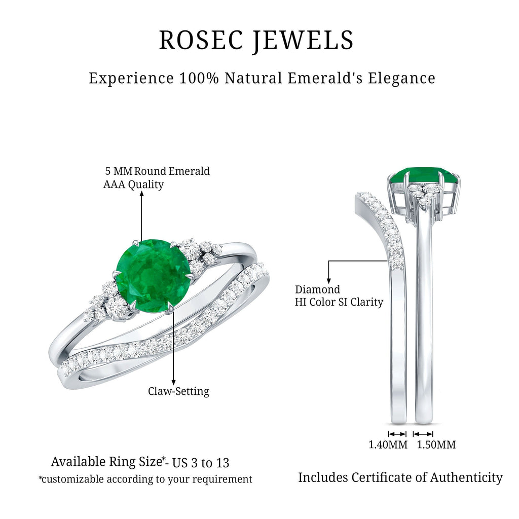 Emerald Diamond Ring Set – Natural AAA Quality Wedding Bridal Rings With Enhancer