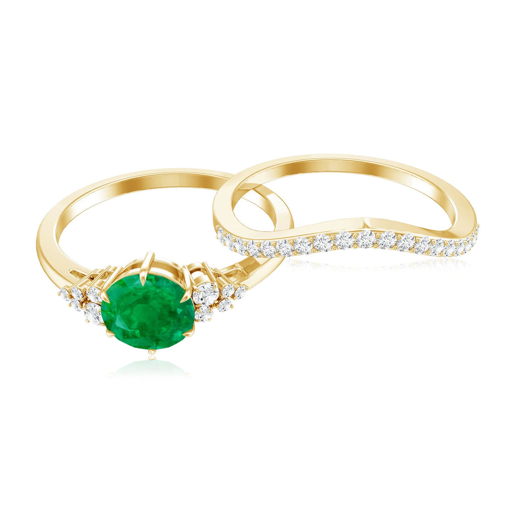 Emerald Diamond Ring Set – Natural AAA Quality Wedding Bridal Rings With Enhancer