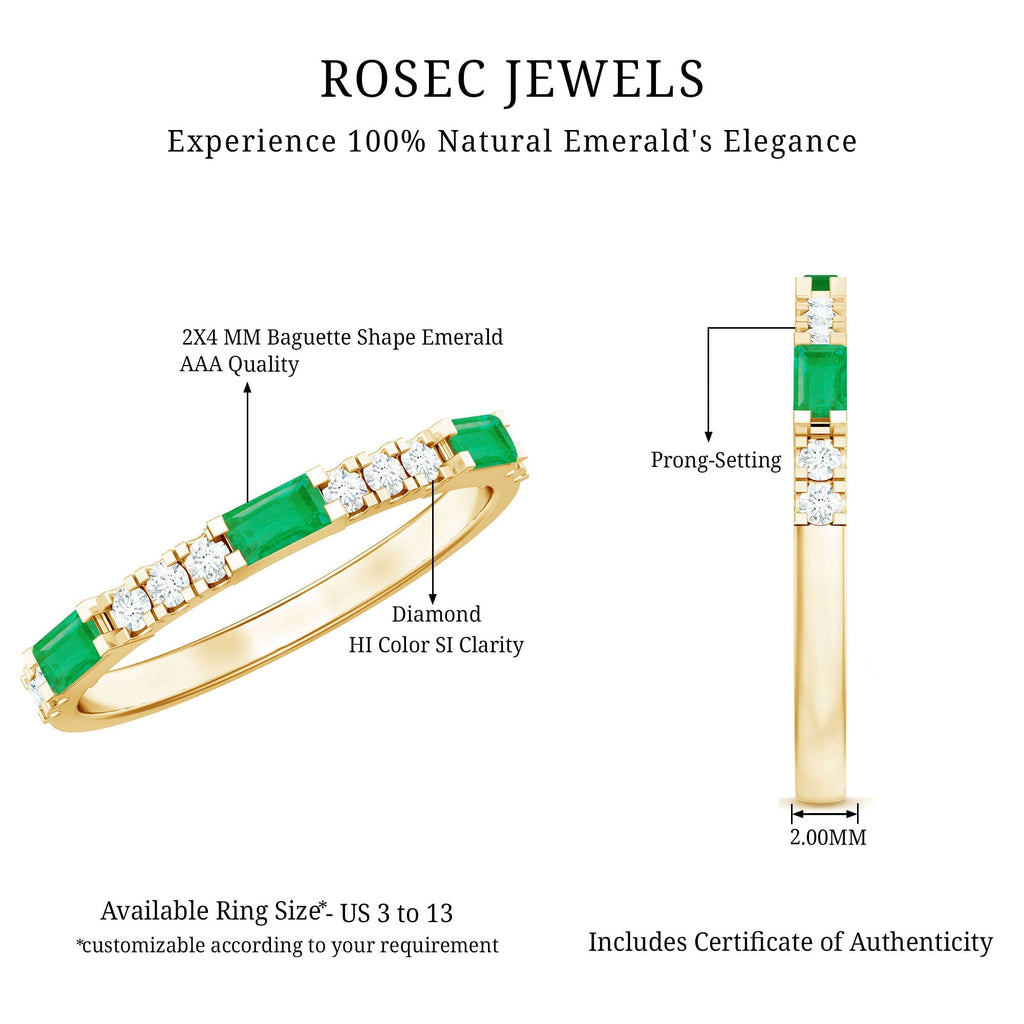 Emerald Diamond Ring – Stackable Band Ring With Baguette Cut Emerald & Diamonds