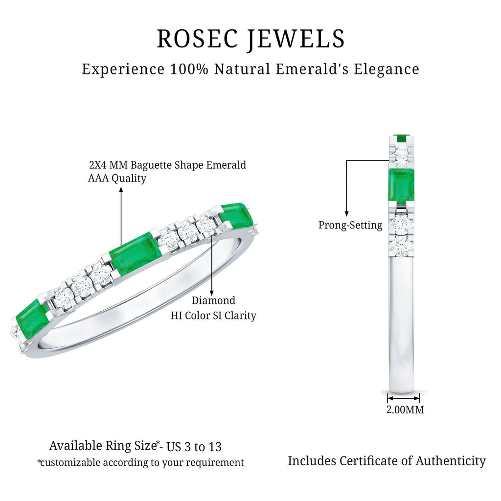 Emerald Diamond Ring – Stackable Band Ring With Baguette Cut Emerald & Diamonds