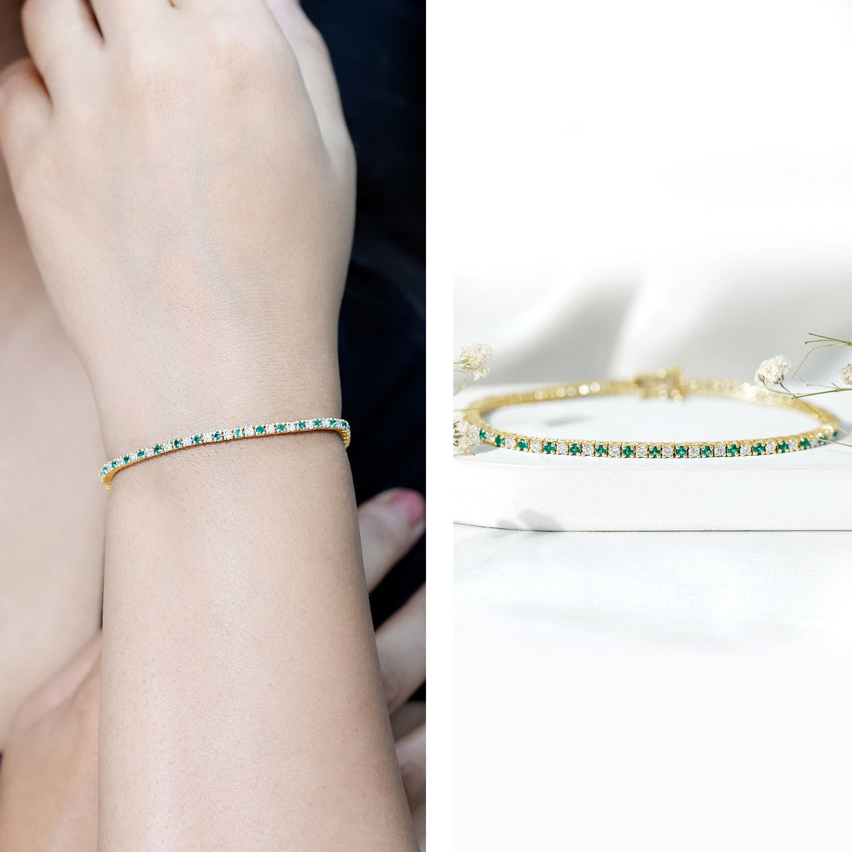 Emerald Diamond Tennis Bracelet – Certified Lab Grown Diamonds, Elegant Gemstone Design