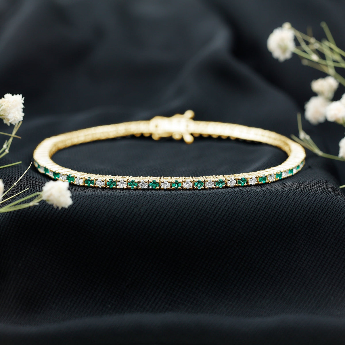 Emerald Diamond Tennis Bracelet – Certified Lab Grown Diamonds, Elegant Gemstone Design