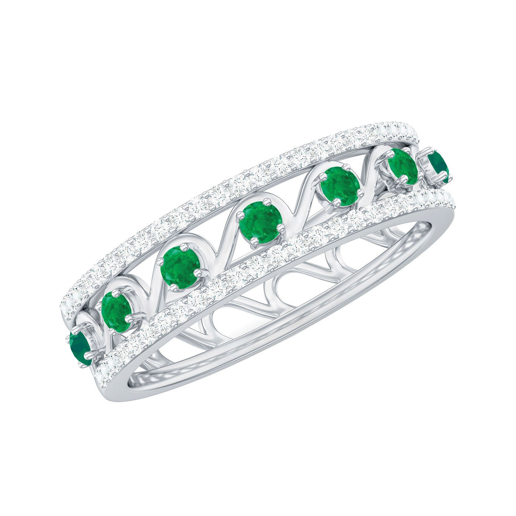 Emerald Diamond Wedding Band – Designer Half Eternity Ring with AAA Quality Emerald