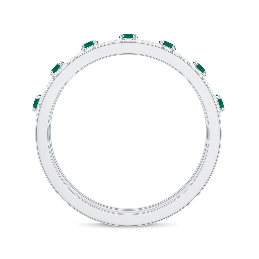 Emerald Diamond Wedding Band – Designer Half Eternity Ring with AAA Quality Emerald