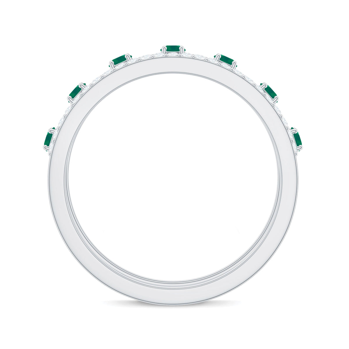 Emerald Diamond Wedding Band – Designer Half Eternity Ring with AAA Quality Emerald