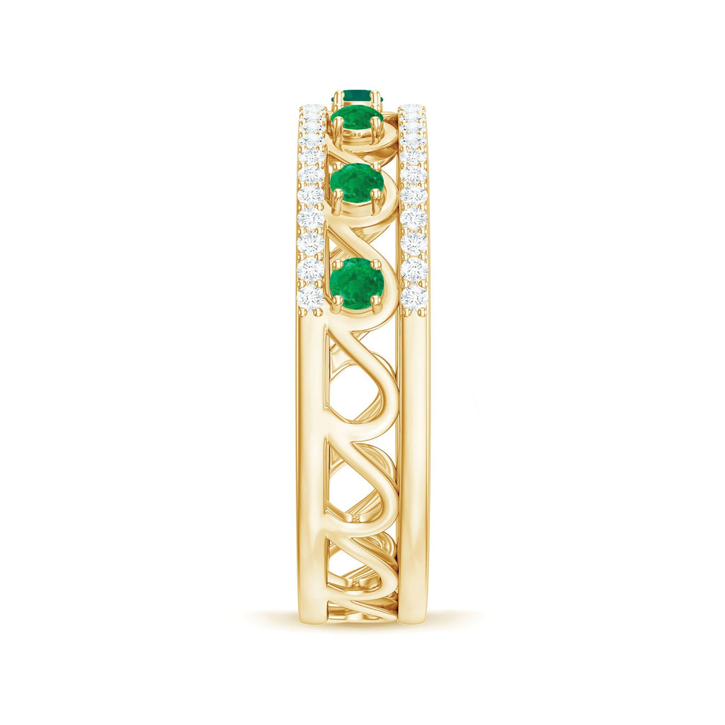 Emerald Diamond Wedding Band – Designer Half Eternity Ring with AAA Quality Emerald