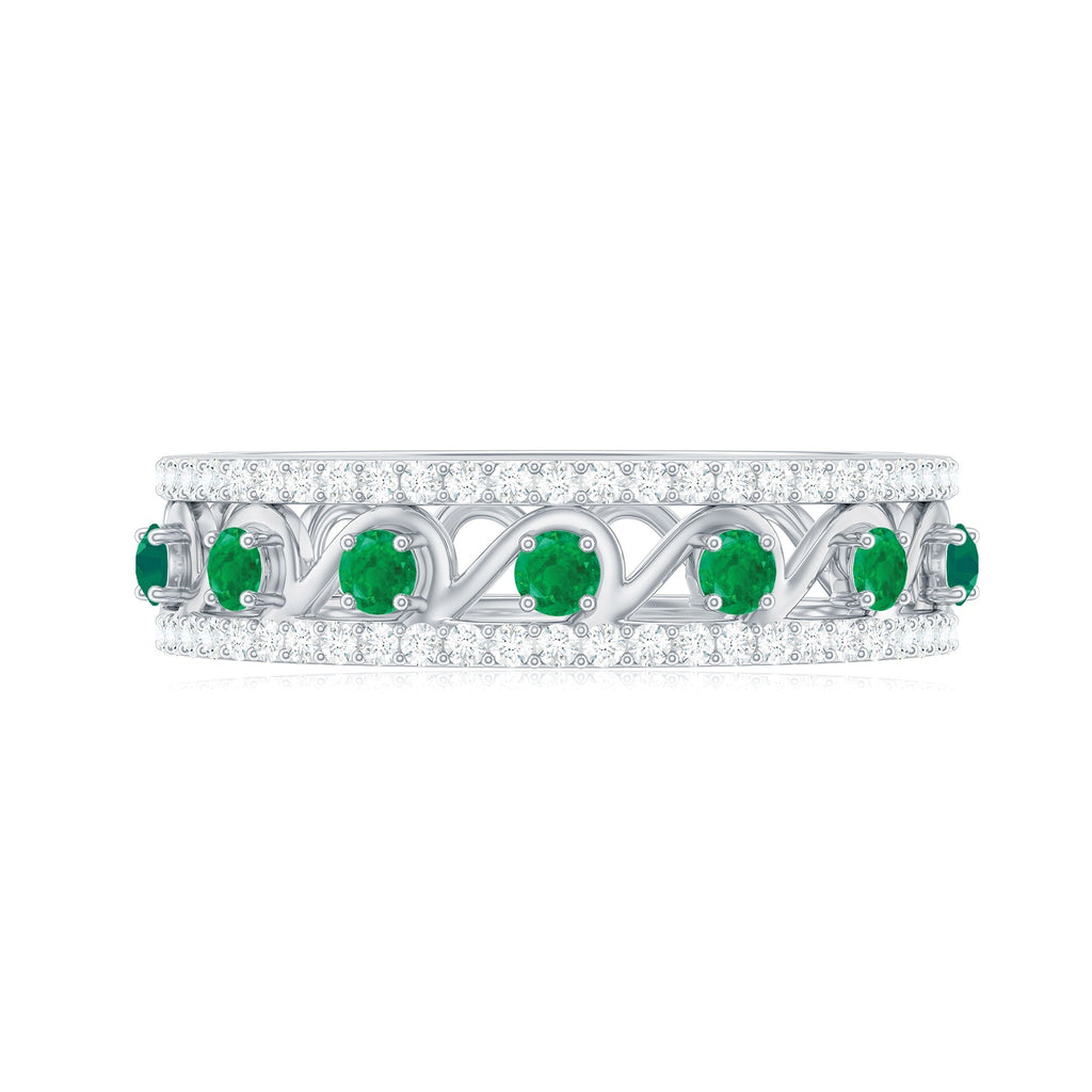 Emerald Diamond Wedding Band – Designer Half Eternity Ring with AAA Quality Emerald