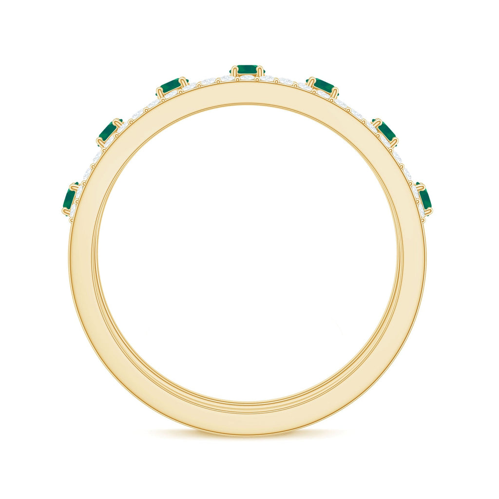 Emerald Diamond Wedding Band – Designer Half Eternity Ring with AAA Quality Emerald