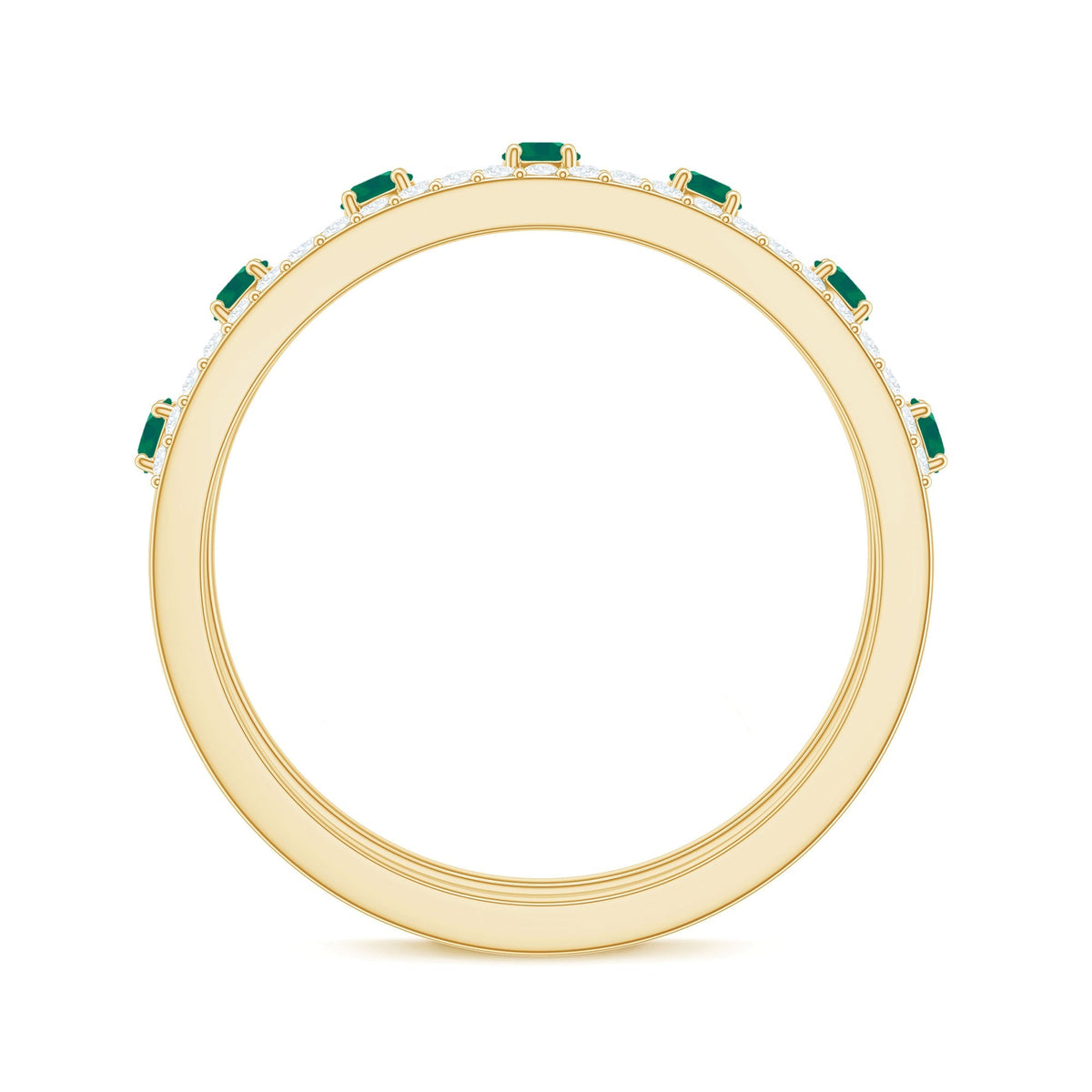Emerald Diamond Wedding Band – Designer Half Eternity Ring with AAA Quality Emerald