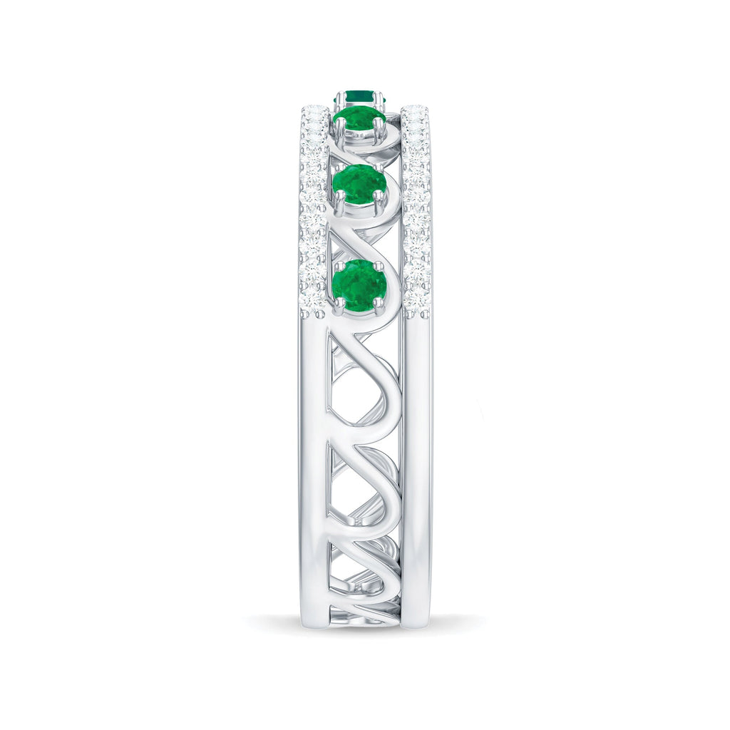 Emerald Diamond Wedding Band – Designer Half Eternity Ring with AAA Quality Emerald