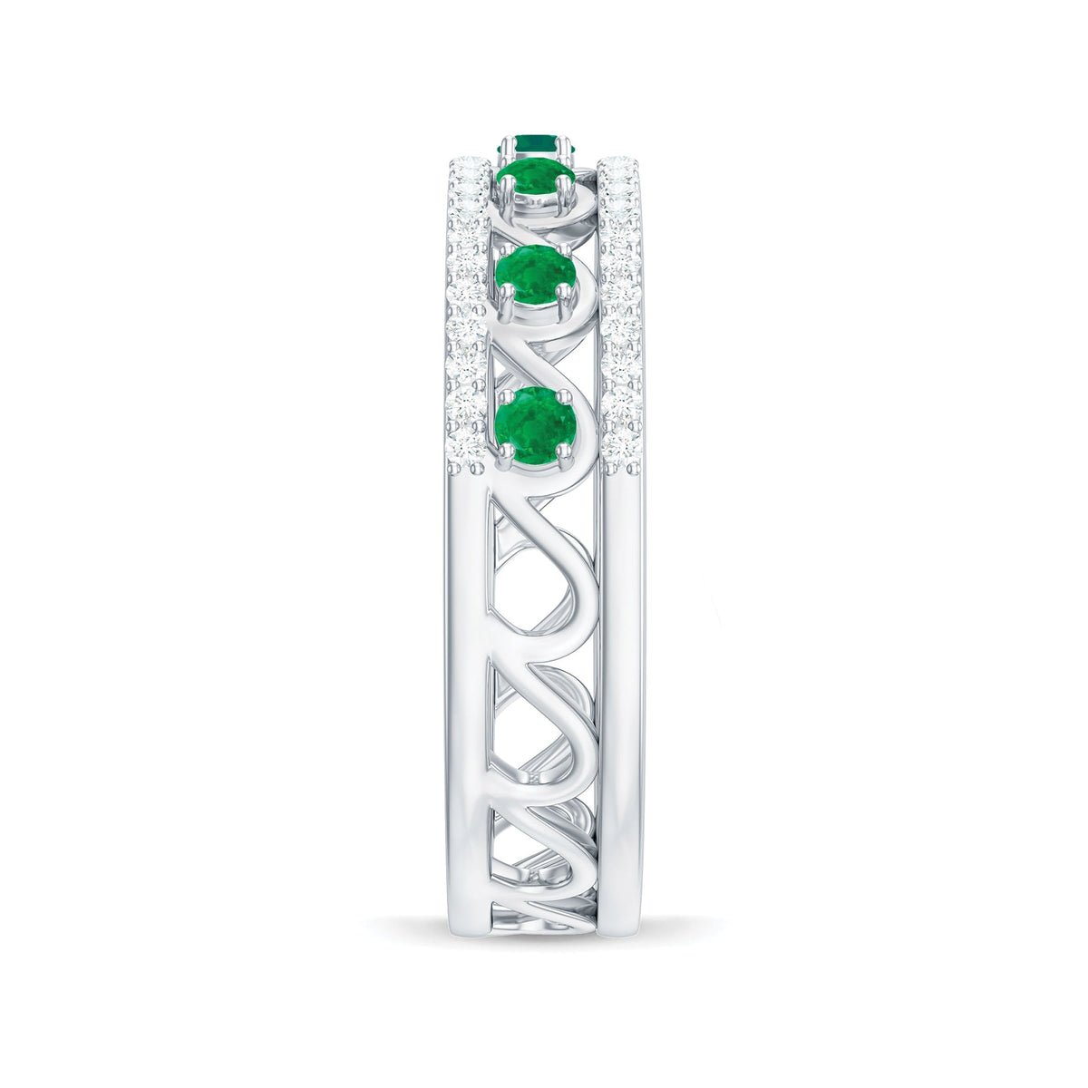Emerald Diamond Wedding Band – Designer Half Eternity Ring with AAA Quality Emerald