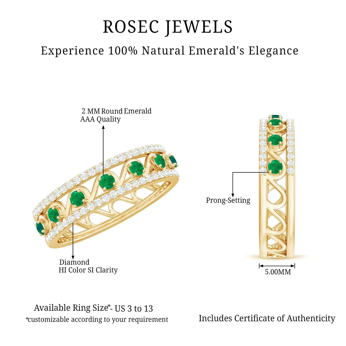 Emerald Diamond Wedding Band – Designer Half Eternity Ring with AAA Quality Emerald