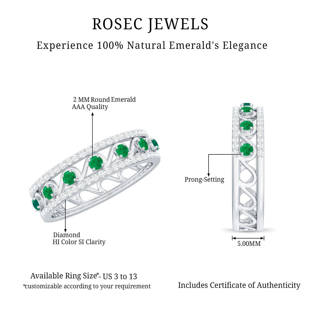 Emerald Diamond Wedding Band – Designer Half Eternity Ring with AAA Quality Emerald