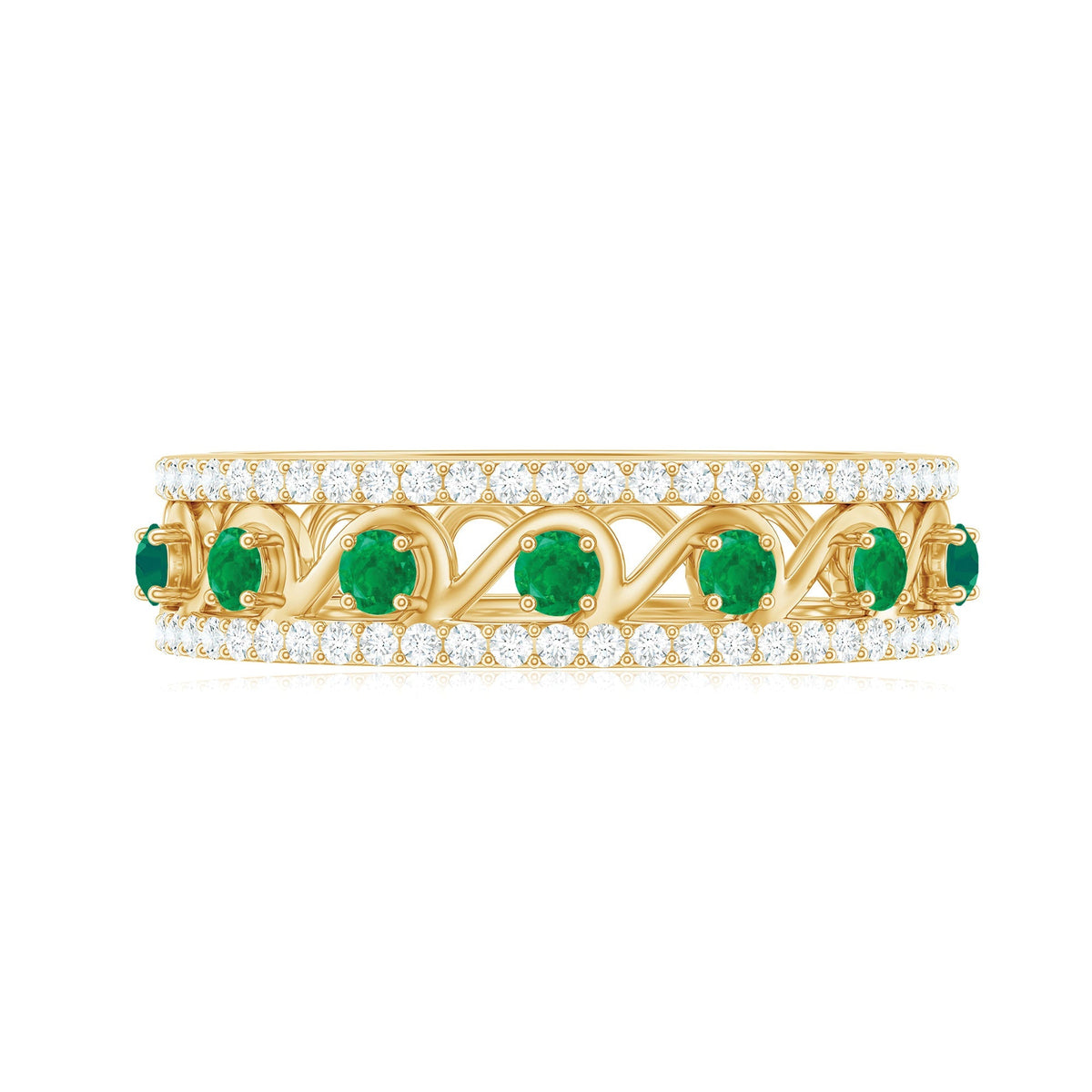 Emerald Diamond Wedding Band – Designer Half Eternity Ring with AAA Quality Emerald
