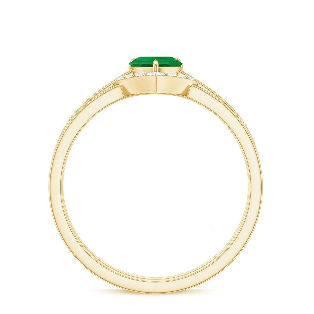 Emerald Diamond Wedding Ring - Heart Shape Solitaire Engagement Ring Set | V Shaped Band